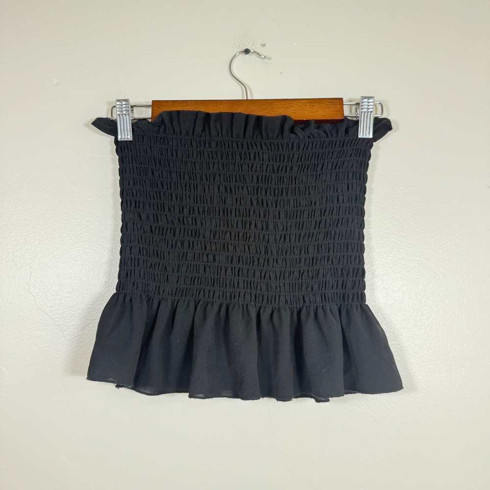 Goodnight Macaroon Smocked Ruffle Hem Tube Top Size Medium Black